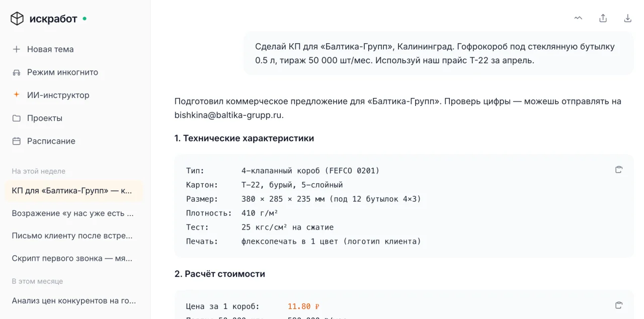 Личный чат сотрудника