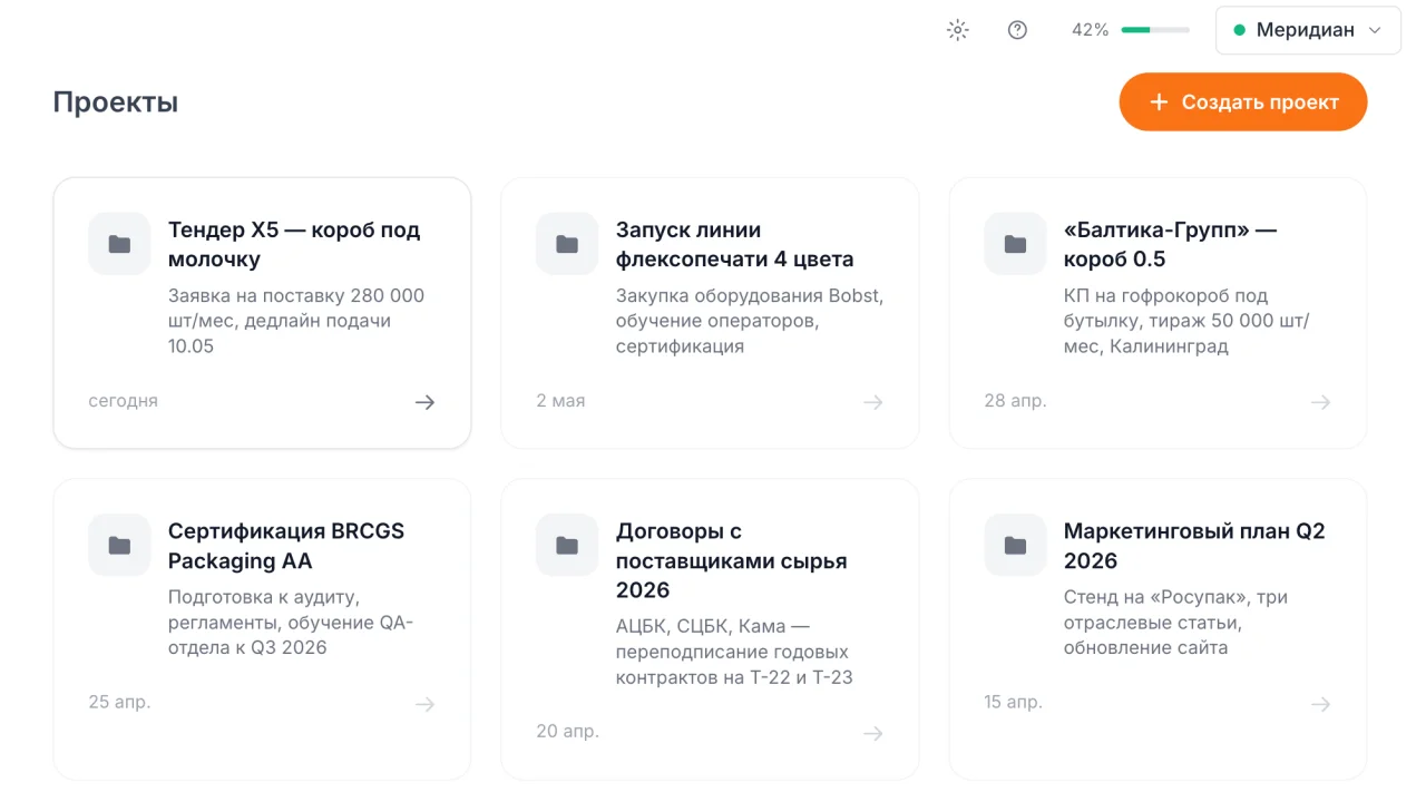 Список проектов компании